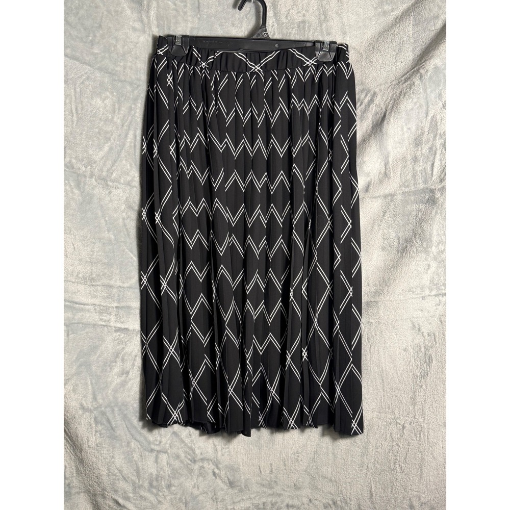 Banana Republic Black White Geometric Pleated Midi Skirt Women Size S